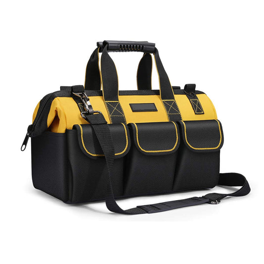 Heavy Duty Tool Bag, Organiser for Hand/Power Tools, with Shoulder Strap, Zip-Top & Wear-Resistant Rubber Base, Large Capacity, Waterproof,
