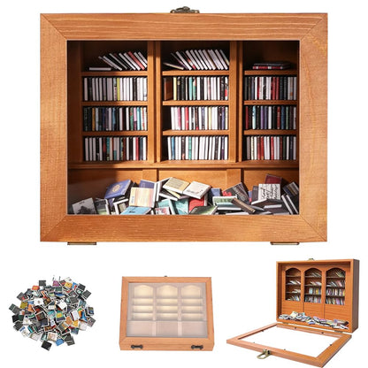 SGZIOO Anxiety Bookshelf Shake Away Your Anxiety, Mini Bookshelf and 300 Pcs Mini Books, Wooden Miniature Library, for Stress & Anxiety Relief