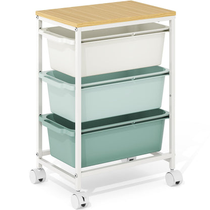 KINGBOARD 3 Drawers Storage Trolley on Wheels, Green