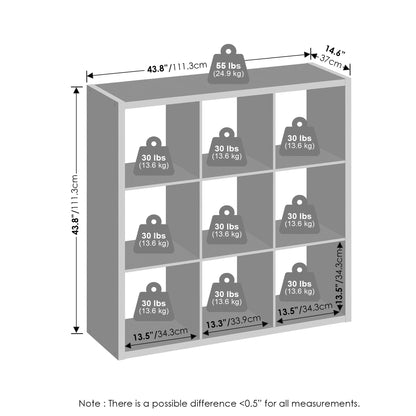 Furinno SIMPLE Cube Storage Organizer, 9-Cube Display Shelf, Open Back Shelving Unit, Storage Shelves, Extra Thick Frame