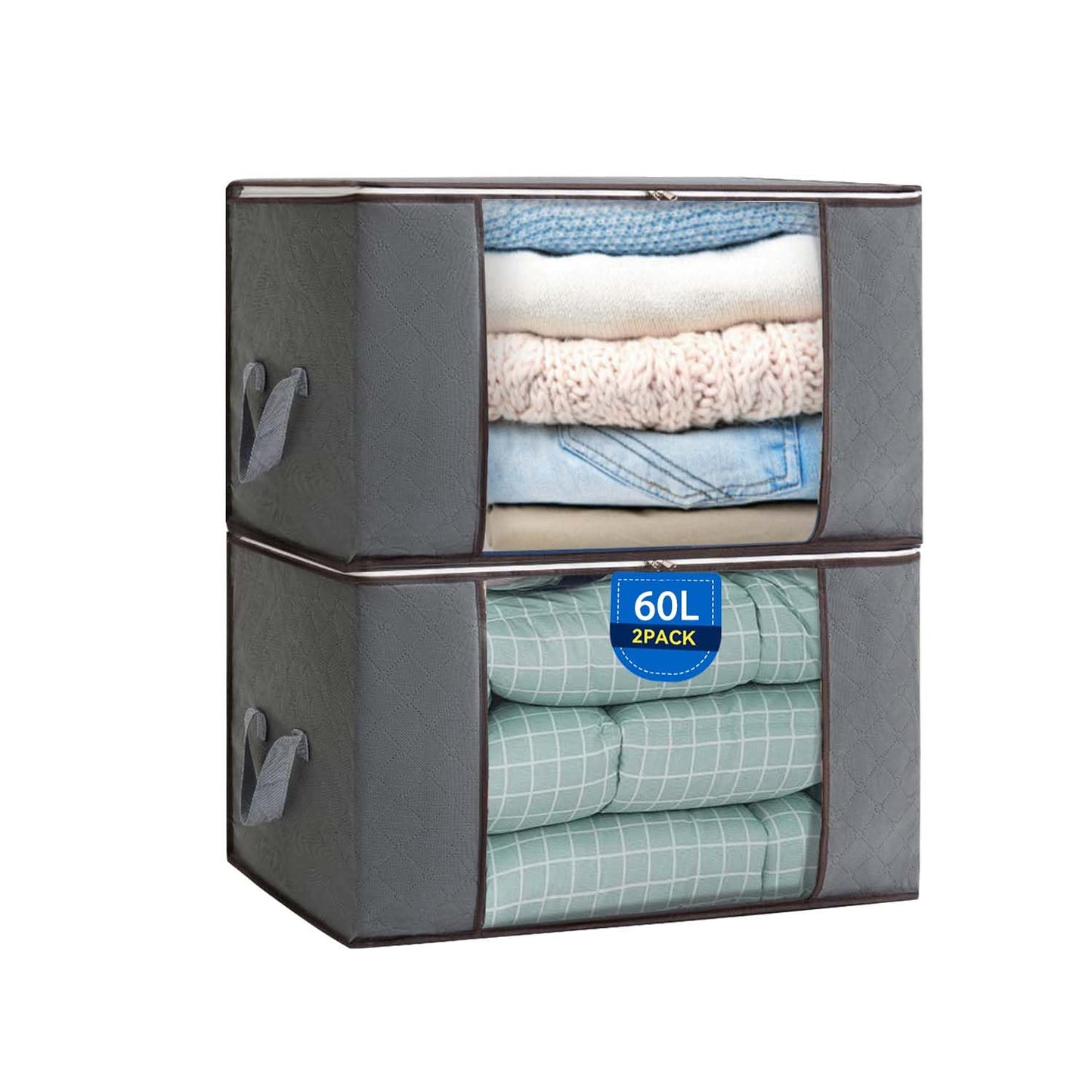 Boic 2 Pack Clothes Storage Bags, 60L Large Storage Bags With Zips,