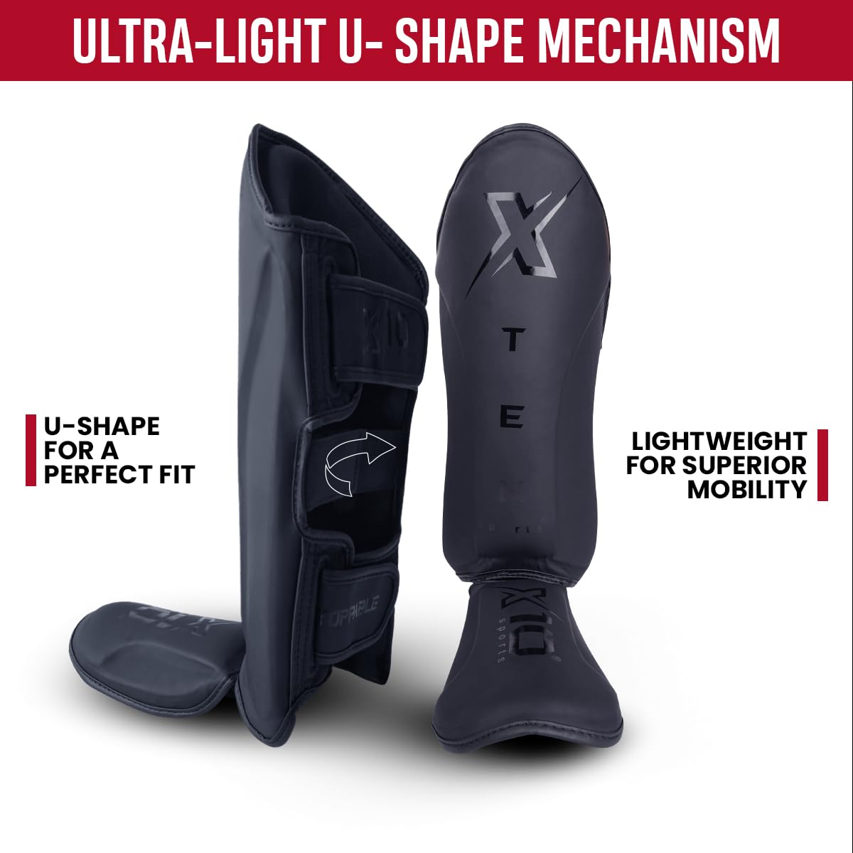 XTEN SPORTS Shin Guards Muay Thai, MMA, Gel Integrated Padding, Training Sparring, Boxing, Kickboxing, BJJ, Taekwondo Protective Gear, Matte Black, M