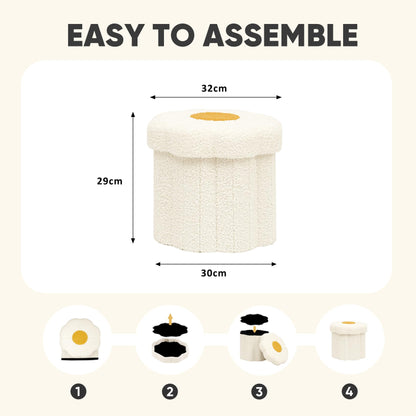 PINPLUS Small Folding Storage Ottoman with Lid, 32x32x29 cm, White