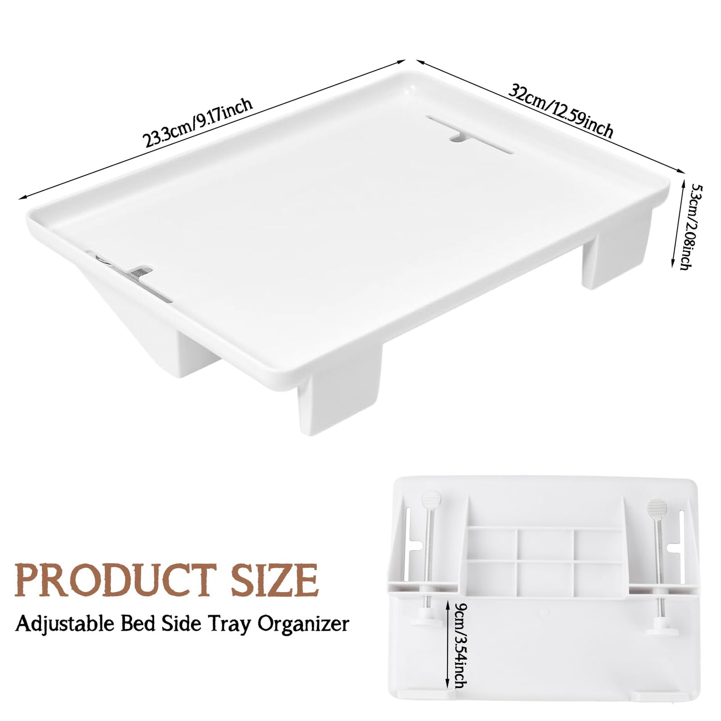Clip-On Nightstand Tray Organizer for Top Bunk, Bedside Shelf for Bed Side Table Tray Storage with Cable Hole Loft Beds Clip On Shelf Plastic tray