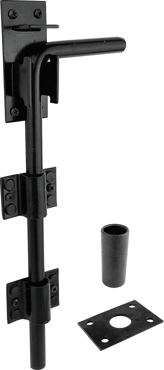 IRONTITE? Black Gate Drop Bolt, Heavy Duty Gate Drop Bolts for Wooden Gates, Surface Mounted Gate Bolt Ideal for Garage Doors and Gates, 300mm (12")