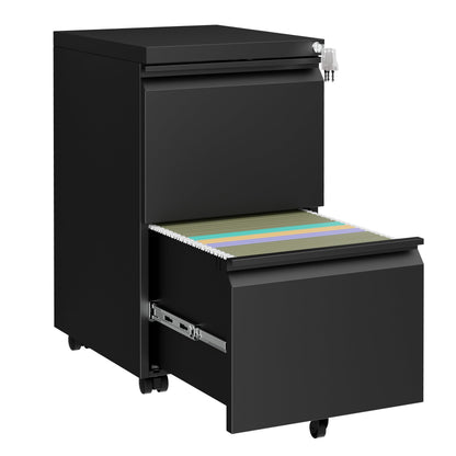 LVSTEEL Mobile Filing Cabinet, Lockable 2 Drawers with Suspension File Hanging Rails, With 4 Keys