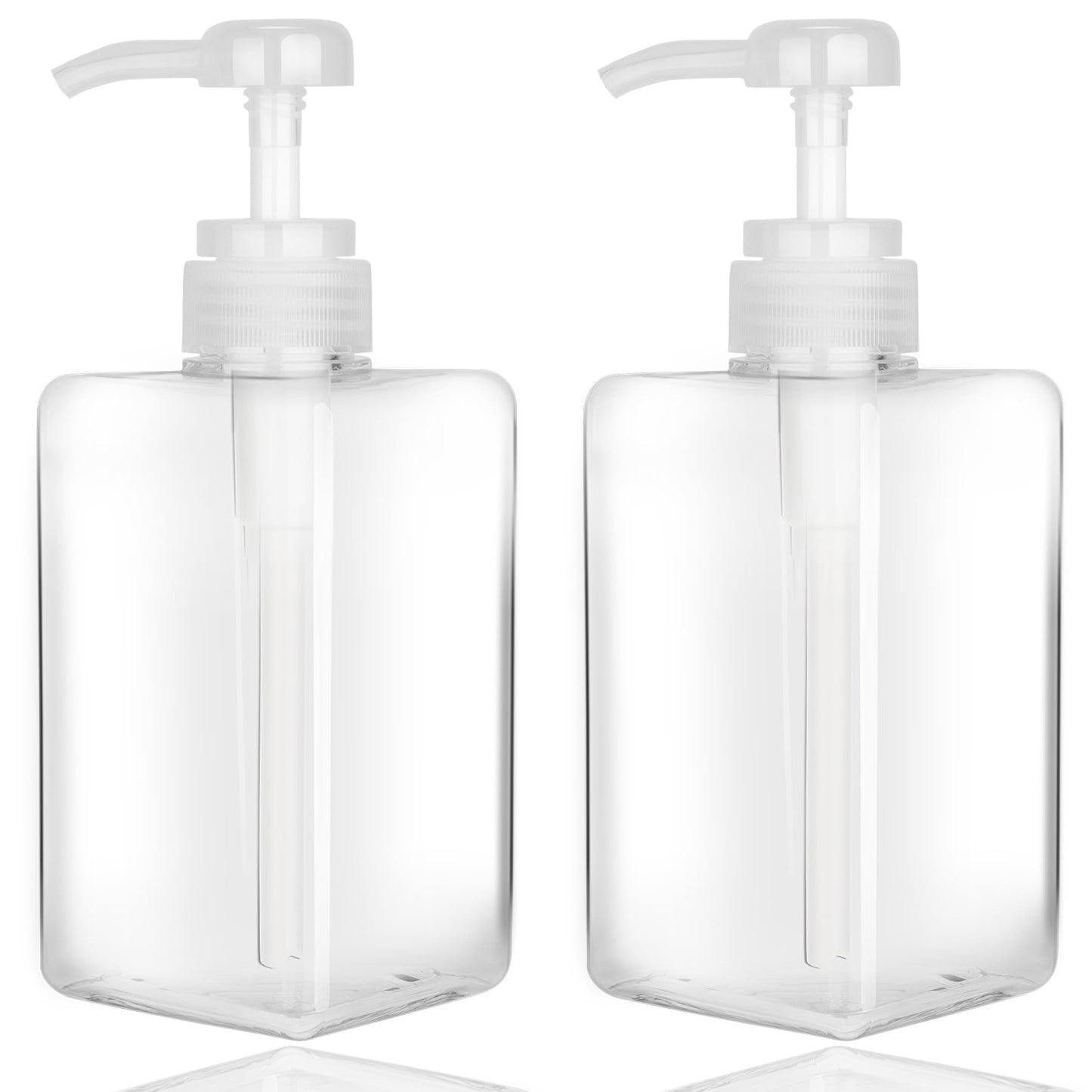 Jansburg 450ml Pump Bottle Dispenser 2Pack Refillable Square Plastic Lotion Dispenser Empty Lotion Pump Bottle for Essential Oil Soap Lotion Shampoo,