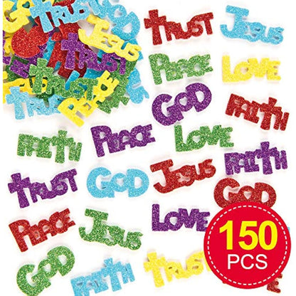 Baker Ross ET203 Inspirational Glitter Foam Stickers Self-Adhesive Shapes Kid's Craft Embellishments for Decorating & Card Making - Pack of 150