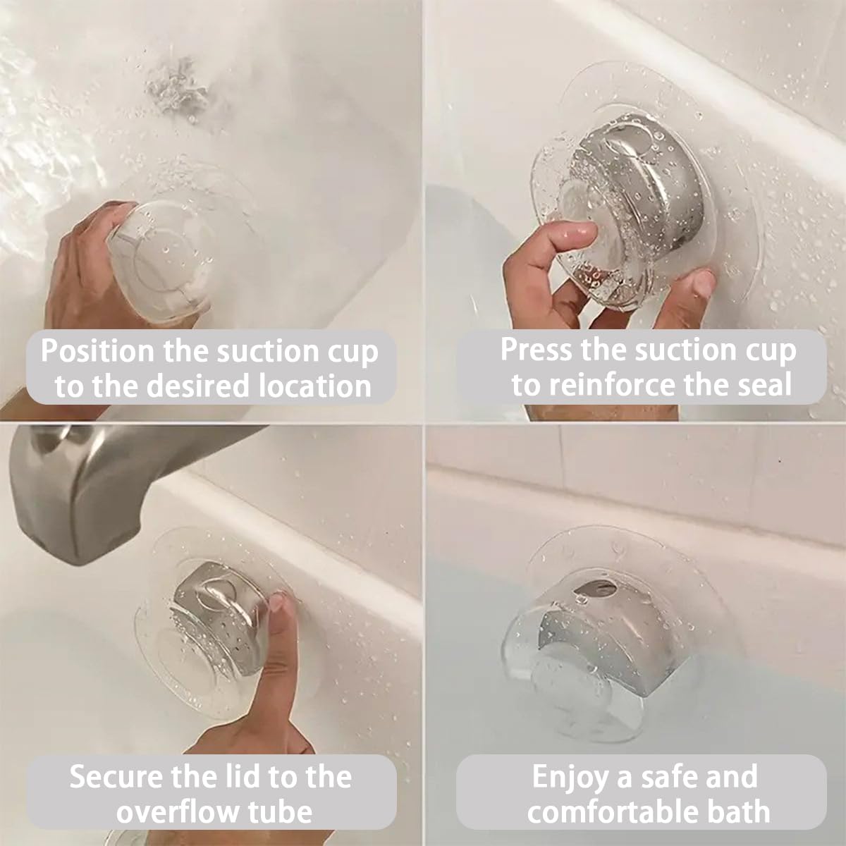 2 PCS Bathtub Overflow Drain Covers Clear Silicone Bath Overflow Stopper Deep Bath Drain Cover Adds Inches of Tub Water Durable Hole Protection