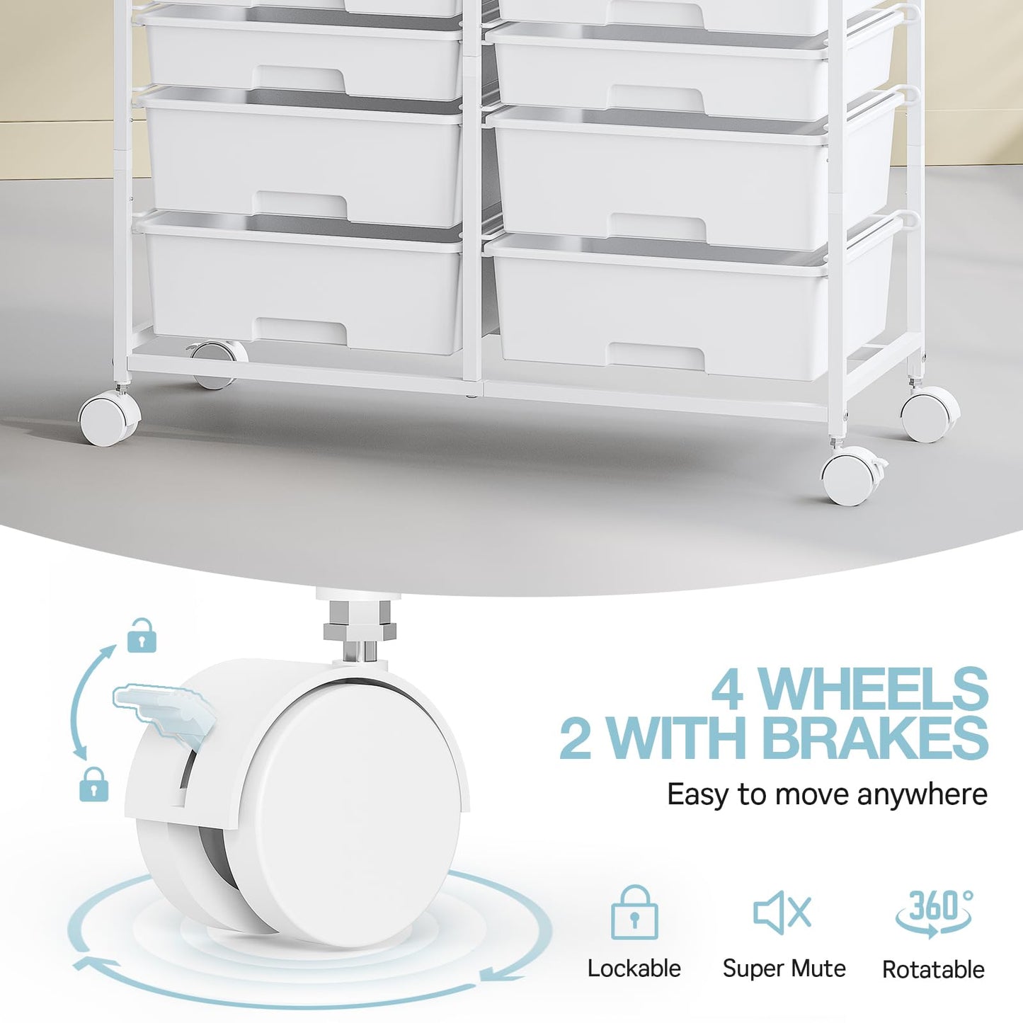 12-Drawer Craft Organizer Trolley Cart with Wooden Top, White