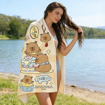 Spiritzohic Capybara Beach Towels, Capybara Bath Towels Swimming Towel Quick Dry Microfibre Towel Sandproof Beachs BathTowels for Holiday, Swimming