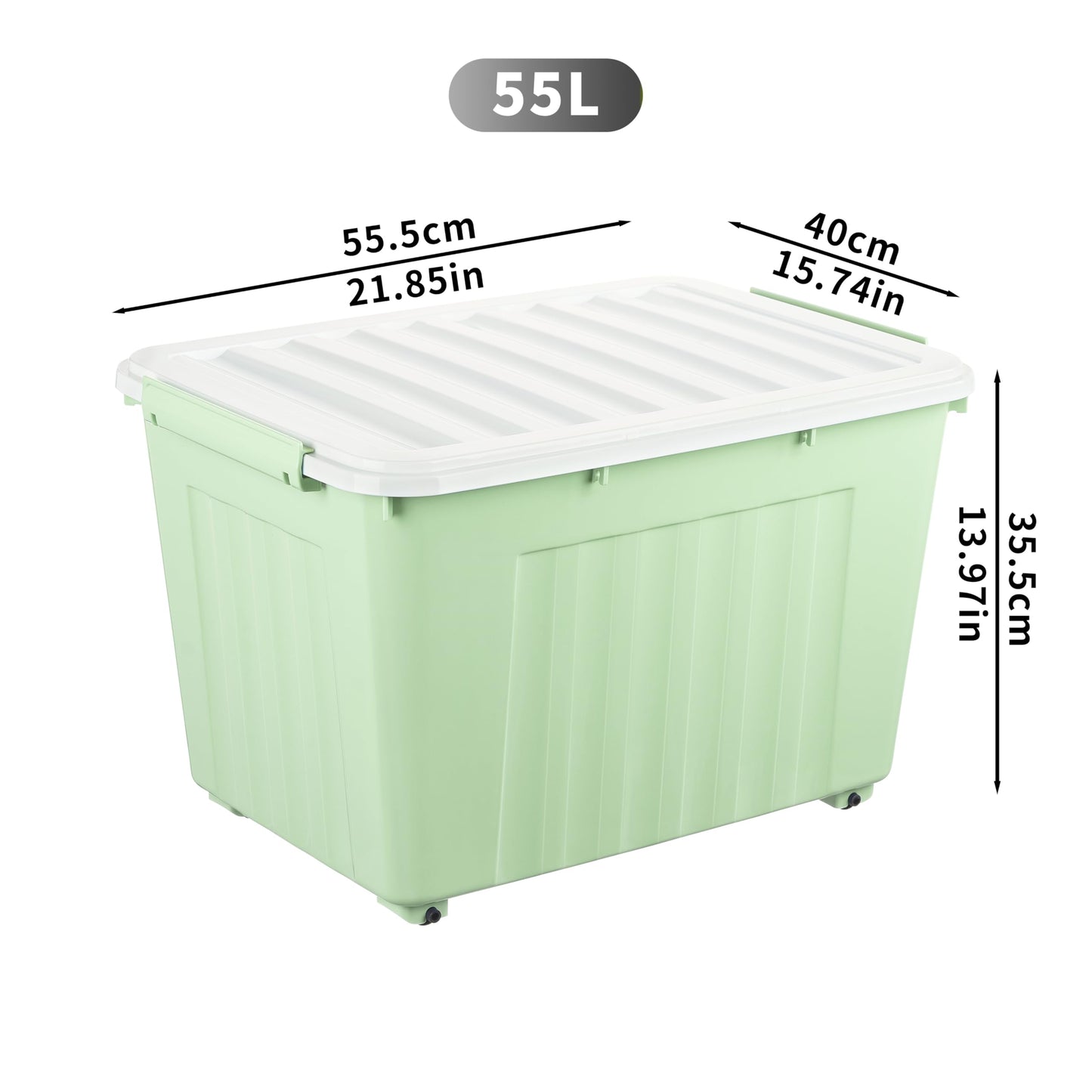 Cetomo 55L*4 Storage Boxes with Lids, Plastic Storage Box with Wheels and Secure Side Latches, Stackable & Nestable Organizer for Home, Office