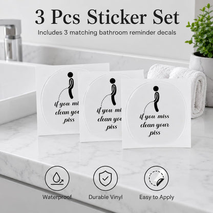 3 Pcs Waterproof Toilet Stickers, Black Bathroom Wall Art Decor