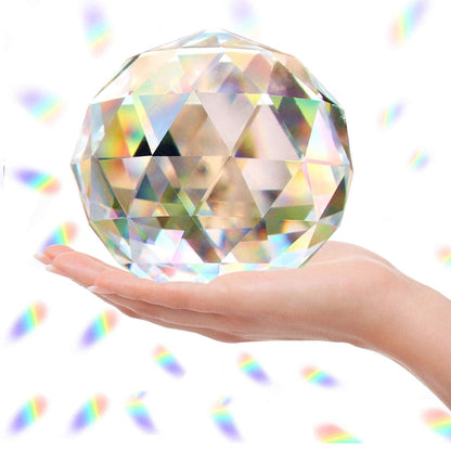 Clear Glass Crystal Ball Prism Suncatcher Rainbow Maker, Sphere Faceted Gazing Ball for Window, Feng Shui, Home Office Garden Decoration