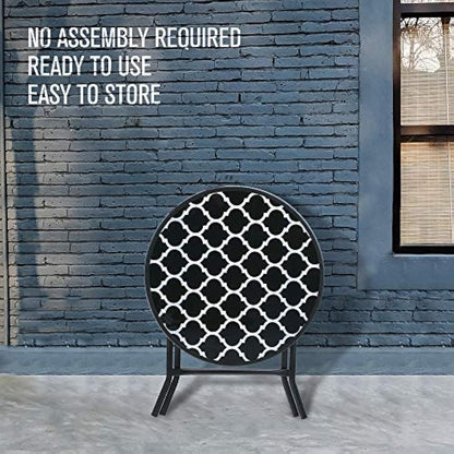 PHI VILLA Folding Side Table, Foldable Coffee Table, Outdoor Garden Table, Small Round Patio Table - Black