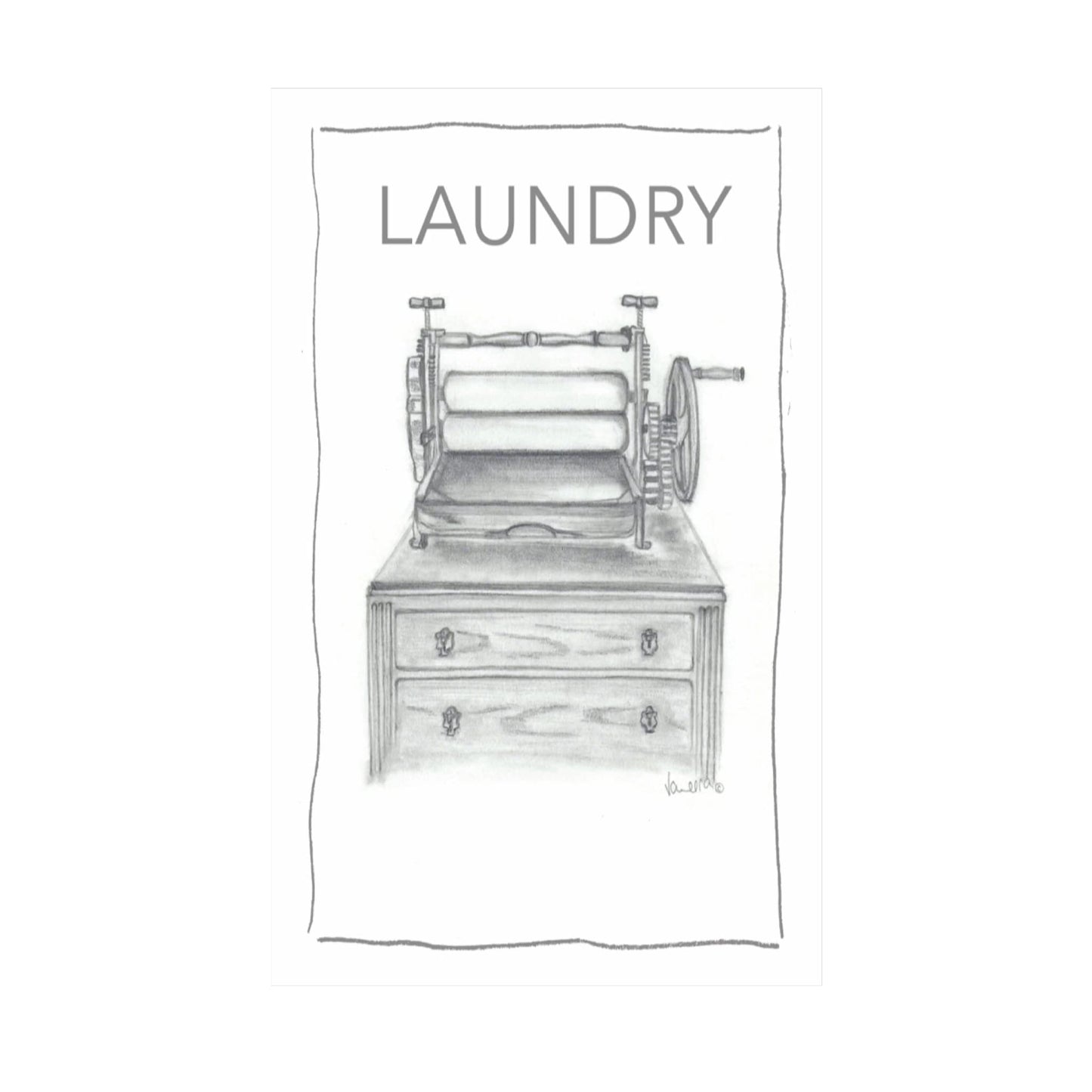 ROCK THE HOME Laundry Design Tea Towel - White, Absorbent, Thick, Ethically Sourced, Half Panama Cotton Washable, Printed in the UK, Water-Based Inks