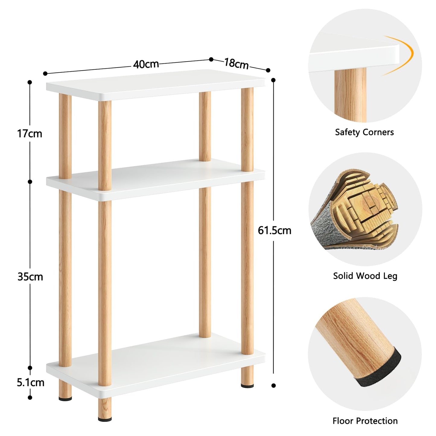 APICIZON Narrow Side Table, Slim Small Table, 3 Tier End Table Living Room, 40x18x61.5cm, Modern Thin Side Table for Living Room, Bedroom, Sofa
