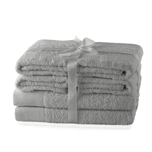 AmeliaHome Set 6pcs 4 Towels 50x100 cm and 2 Bath Towels 70x140 cm 100% Cotton Absorbent Steel Silver Grey Amari