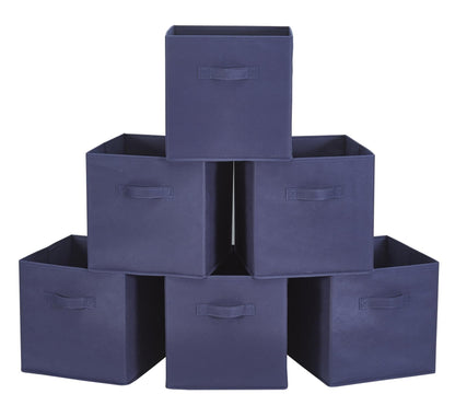 WEBEASY Foldable Storage Cube Basket Bin, Set of 6, 28 x 28 x 28 cm (Navy)
