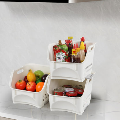 Obstnny 3-Pack Plastic Kitchen Stacking Storage Baskets Racks, White