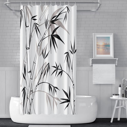 SDOTPMT 122x183cm Bamboo Silhouette Shower Curtain Bamboo Leaves Sketch White Bath Curtain Classic Ink Painting Bathtub Curtain for Kids Bathroom