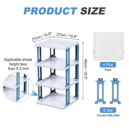 sourcing map 4-Tier Shoe Rack, Stackable Shoe Storage Organizer Adjustable Vertical Shoe Stand Rack Portable Folding Shoe Holder Shelf for Entryway