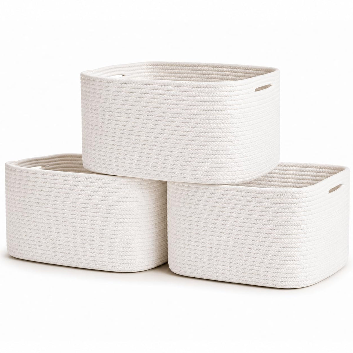 OrganiHaus Set of 3 White Basket for Towel Storage | Bathroom Storage Baskets for Shelves | Blanket Basket for Living Room