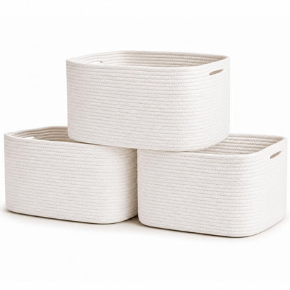 OrganiHaus Set of 3 White Basket for Towel Storage | Bathroom Storage Baskets for Shelves | Blanket Basket for Living Room