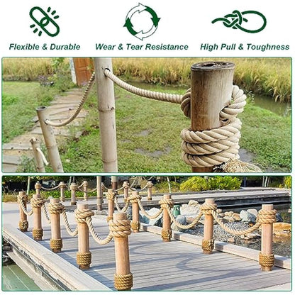 PATIKIL 1-1/2" x 50 Ft Twisted Manila Rope - Natural Thick Jute Rope for Docks, Railings, Bundling, Craft, Tug of War, and Decorating