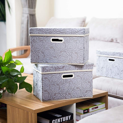 Prandom Storage Boxes with Lids.Rose Pattern Fabric Decorative Storage Box, Really Useful Box,Clothing Storage,Cubes