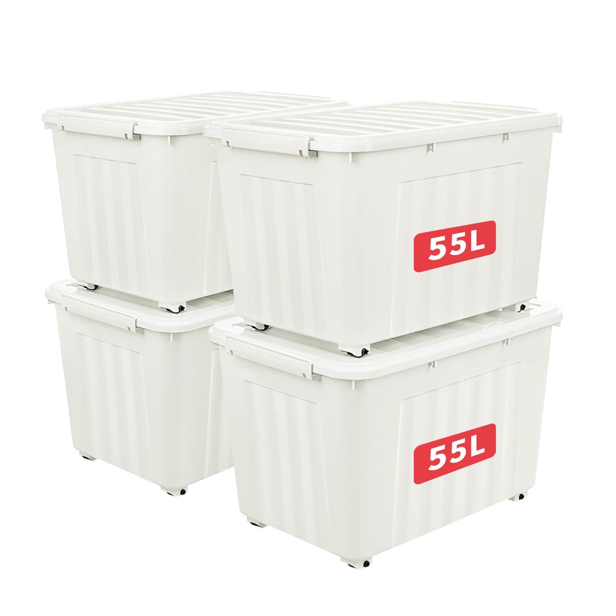 Cetomo 55L*4 Storage Boxes with Lids, Plastic Storage Box with Wheels and Secure Side Latches, Stackable & Nestable Organizer for Home, Office