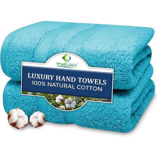 Towelogy Hand Towels - Super Soft 100% Cotton Highly Absorbent Hotel spa Bathroom Towel Collection | 50x80cm | Set of 2 (2, Teal)