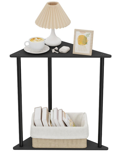 Yawinhe Triangle Metal Side Table,2-Tier Small Corner Table,Black,1 Pack