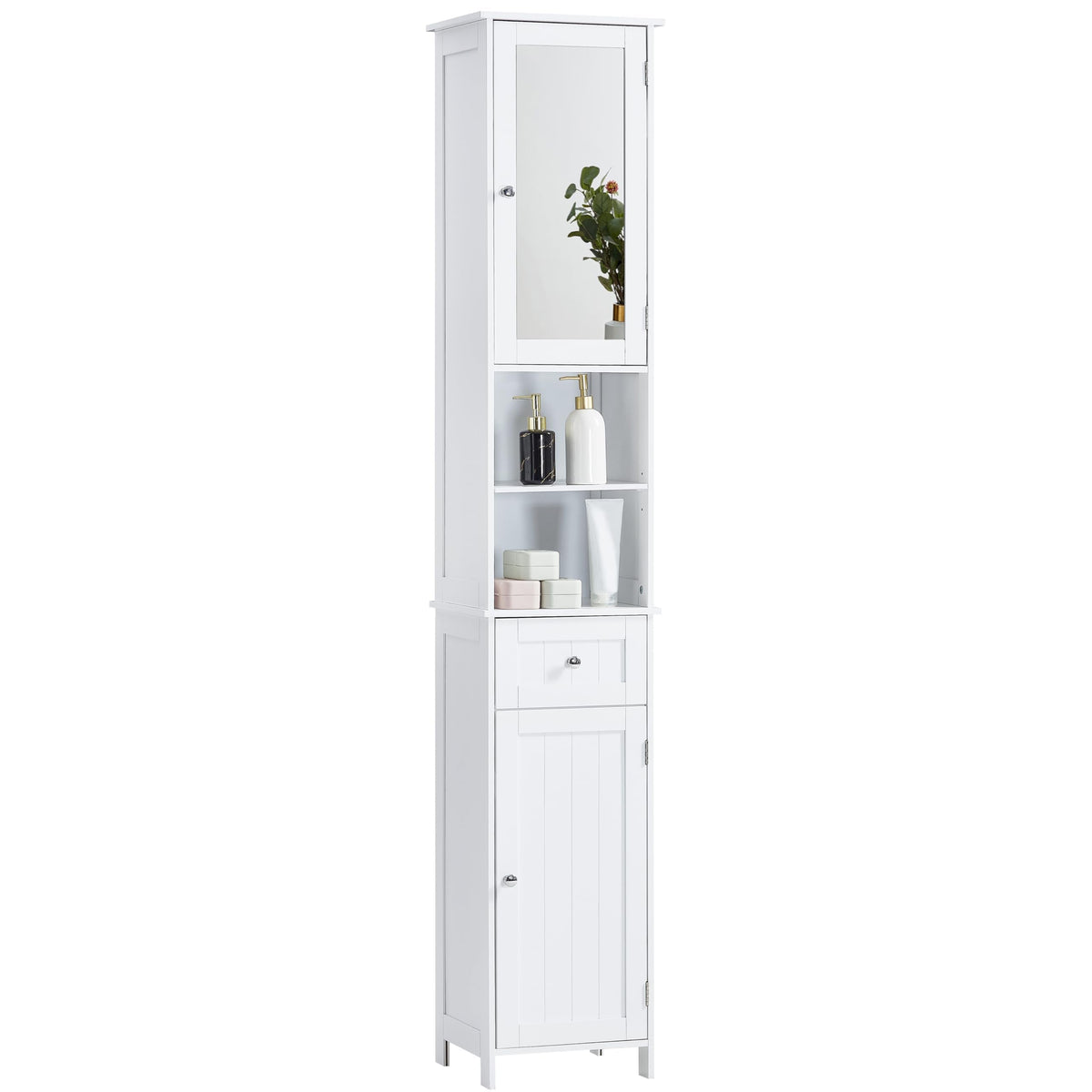 Bath Vida Priano Freestanding 2 Door Mirrored Tall Storage Cabinet, White