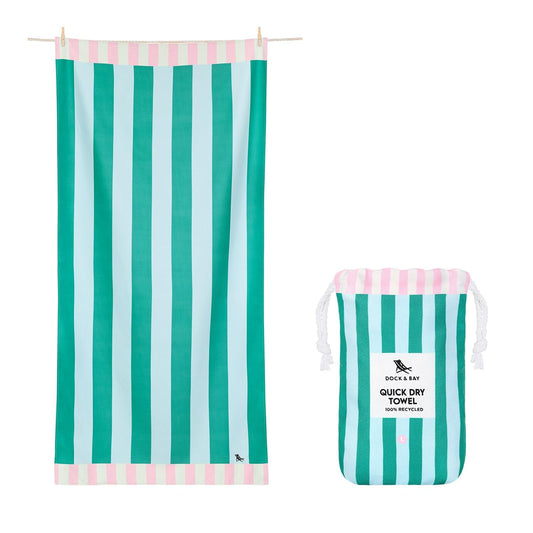 Dock & Bay Beach Towel - Quick Dry, Sand Free - Compact, Lightweight - 100% Recycled - Includes Bag - Pastel Pier - Large (160x90cm, 63x35)