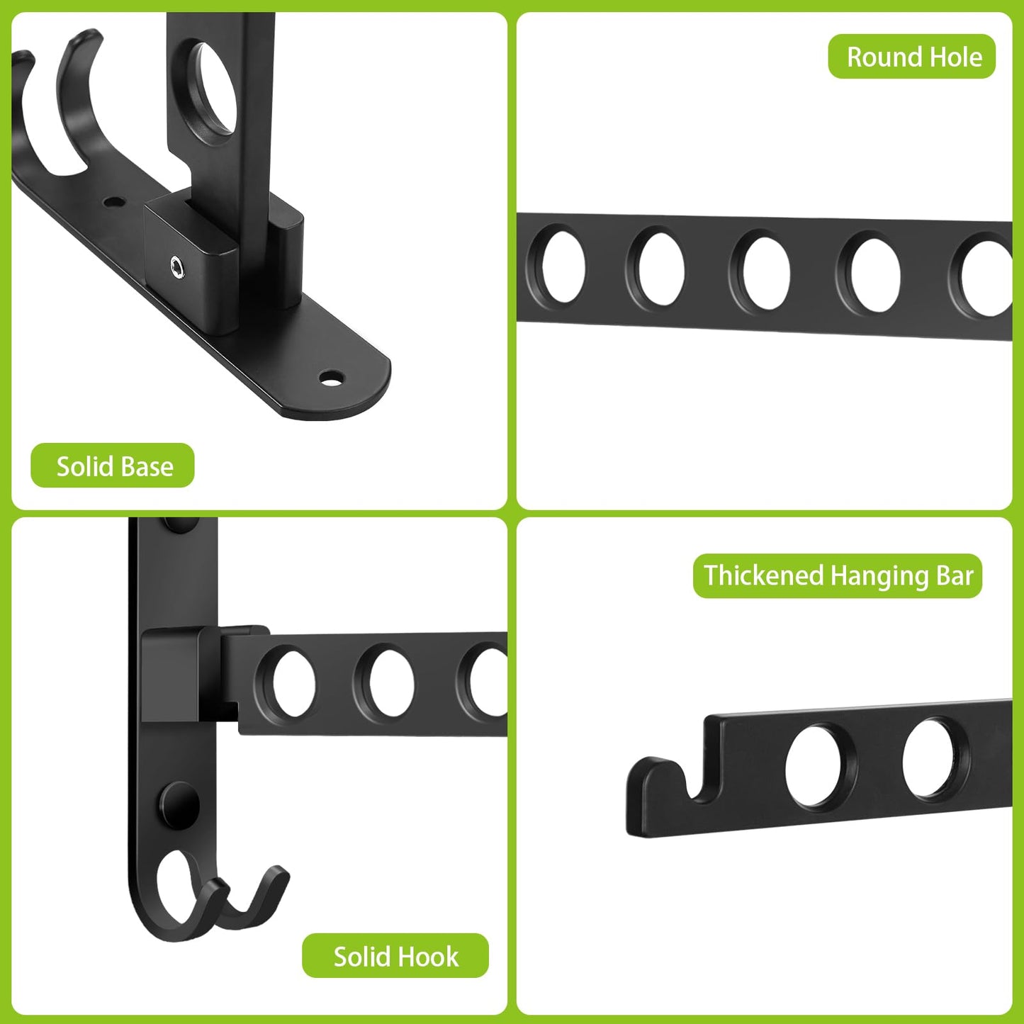 JOLY FANG Coat Hooks Wall Mounted Foldable – Wall Coat Hanger with 6 Holes, Adhesive Coat Rack Wall Mount for Bedroom, Bathroom & Laundry, Black