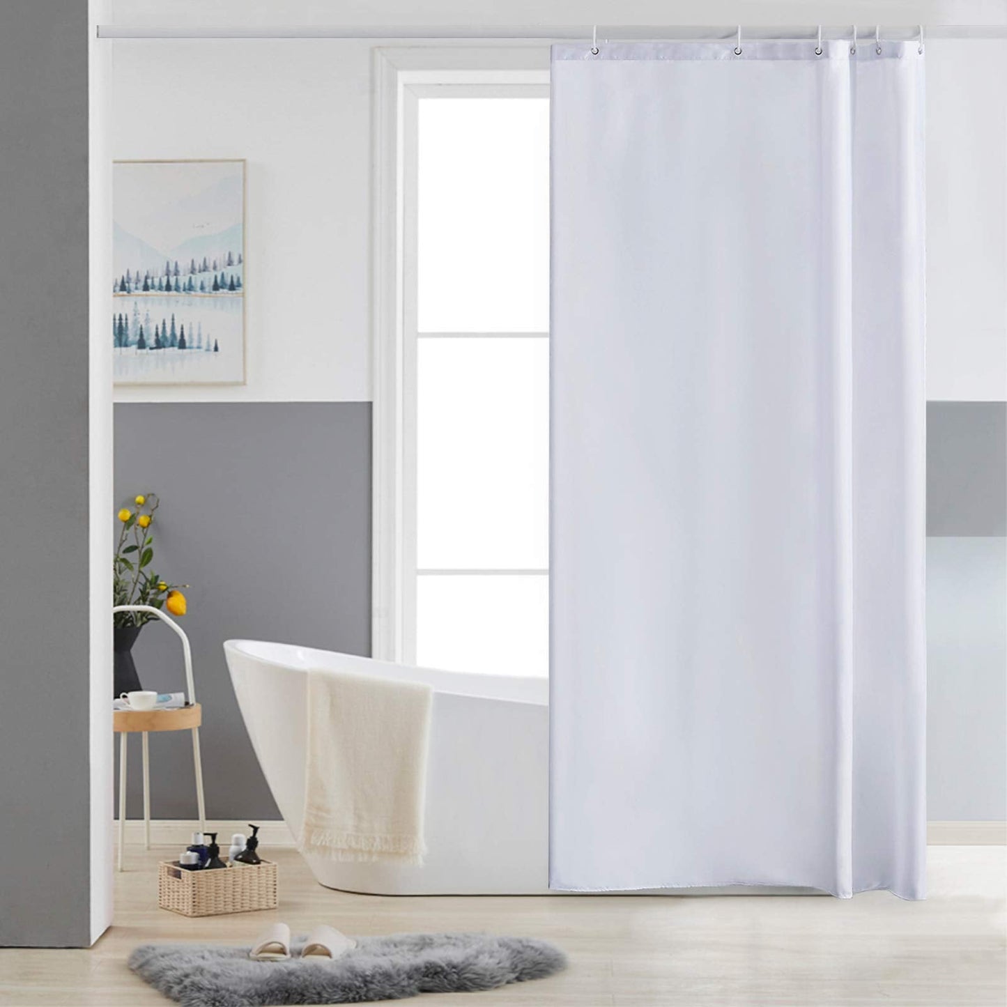 Furlinic Shower Curtain White Weighted Hem for Bathroom Wet Room 85×180cm
