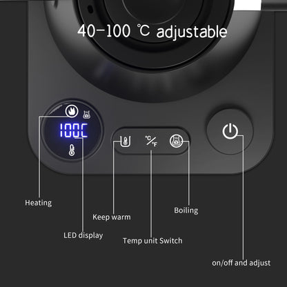 RHD Electric Gooseneck Kettle with LCD Display, Real-Time Temp Control Hot Water Boiler to Pour Over Coffee, Brew Tea, Switchable /, 1200 Watt Quick
