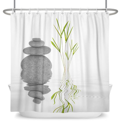 SDOTPMT 60x72inch Basalt Stones Bamboo Leaves Shower Curtain Spa Japanese Theme Zen Meditation Bath Curtain White Background Bathtub Curtain for