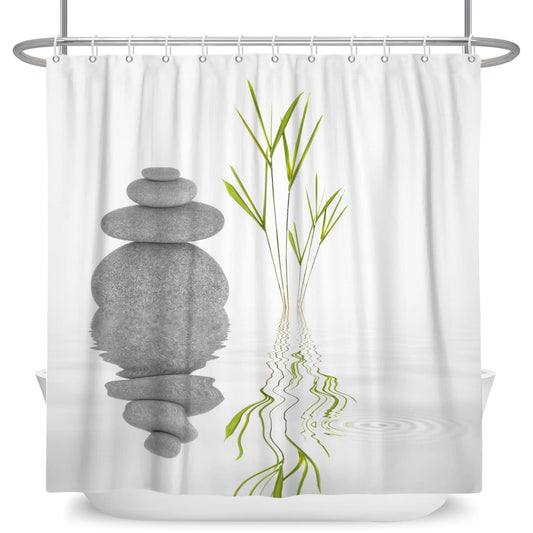 SDOTPMT 60x72inch Basalt Stones Bamboo Leaves Shower Curtain Spa Japanese Theme Zen Meditation Bath Curtain White Background Bathtub Curtain for