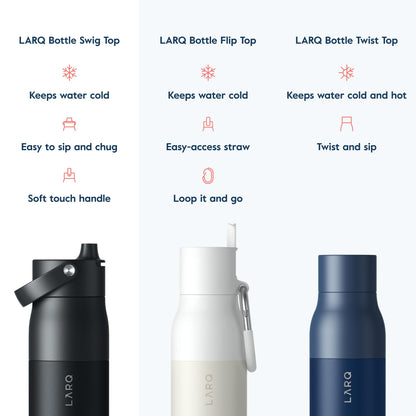LARQ Bottle Swig Top 34oz - Insulated Stainless Steel Water Bottle with Built-in Silicone Handle | Thermos, BPA Free | Reusable Water Bottle for