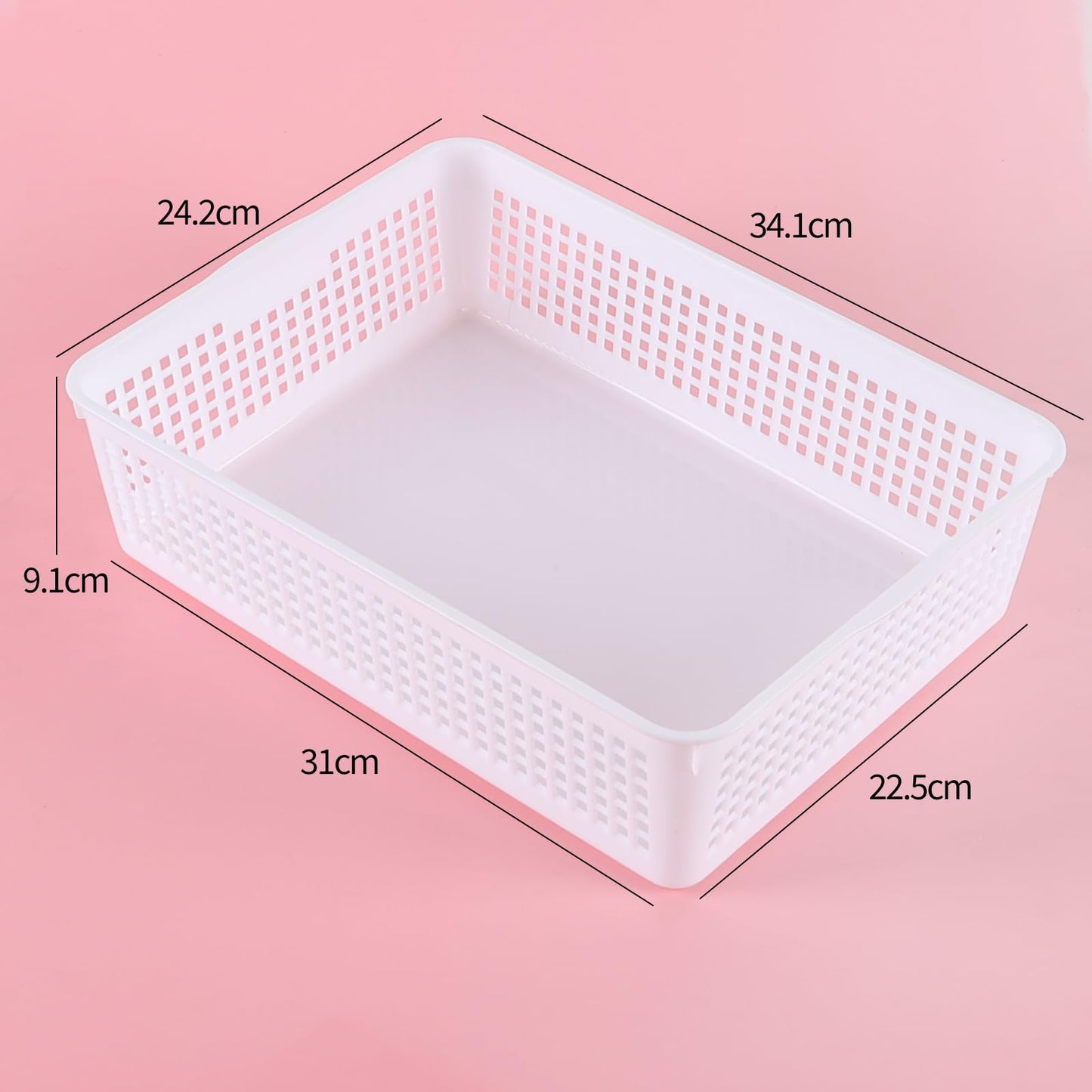 Easymanie A4 Paper Size Plastic Storage Baskets for Desktop, White, 6 Packs