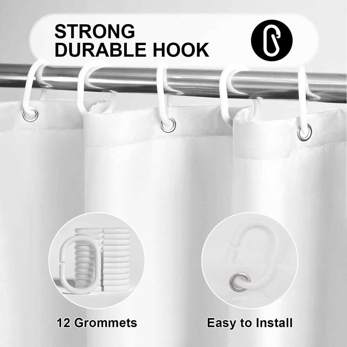 LUKDUNG 180 x 220 cm Polyester Textile Shower Curtain Anti-Mould for Bathroom, Curtain for Bathtub Shower Made of Fabric Waterproof Washable Shower