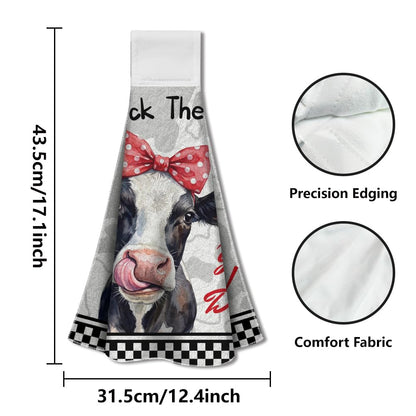 WADORN 2Pcs Funny Cow Kitchen Towels with Hanging Loop, Soft Absorbent Farm Cow I'll Lick The Dishes Hand Towels Spring Summer Dish Cloths for