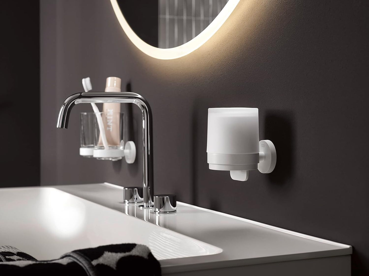 emco Round Soap Dispenser with One-Handed Operation for Wall Mounting for Screwing or Gluing Wall Soap Dispenser for Soap in Matt White