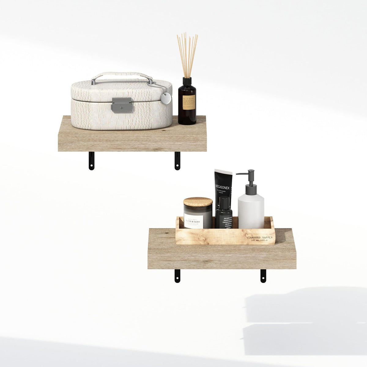 Furinno TANNA Floating Shelves for Wall Set of 2, 38.1cm Bathroom Wall Shelf, Wall Mounted Shelf, for Bathroom Organizers and Storage, Living Room