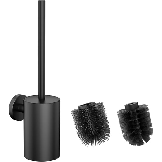 WAVEWO Toilet Brush with Wall Mounting, Silicone Toilet Brush and Holder, Square Toilet Brush Made of 304 Stainless Steel, Includes 2 Brush Heads