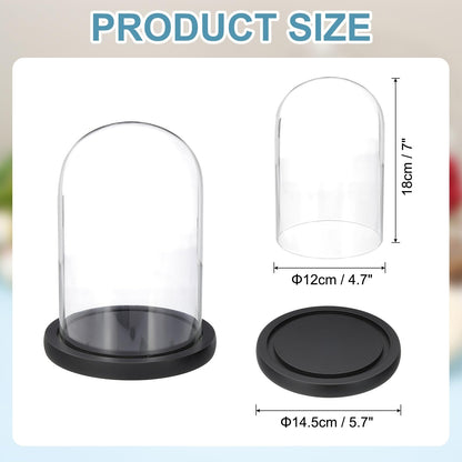 sourcing map Glass Cloche Display Dome, 7" x 4.7" Glass Dome Display Case Wood Base Tabletop Jar Case Decorative Bell Jar for Plant Home Decor Office