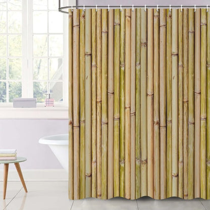 Uiiooazy Bamboo Shower Curtain, Zen Yellow Bamboo Stems Oriental Theme Bath Curtain Mildew and Mould Resistant Waterproof Polyester Fabric Washable