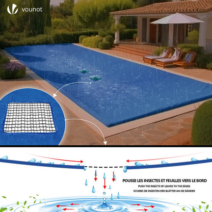 VOUNOT Swimming Pool Cover Rectangular Heavy Duty Double Layer Pool Protective Cover with Drain Net, Aluminum Eyelets Waterproof Cover, 4X8m